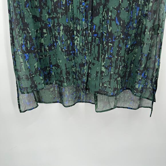 JASON WU 100% Silk Collared Green Print Button Up Sleeveless Blouse Top // 6 - Picture 6 of 11